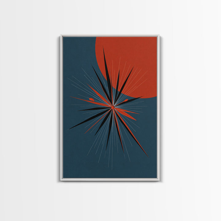 Red Sun Atomic Starburst Wall Art, Midcentury Modern Art, Retro Modern Poster, Blue Orange Abstract Print, Mcm Wall Decor
