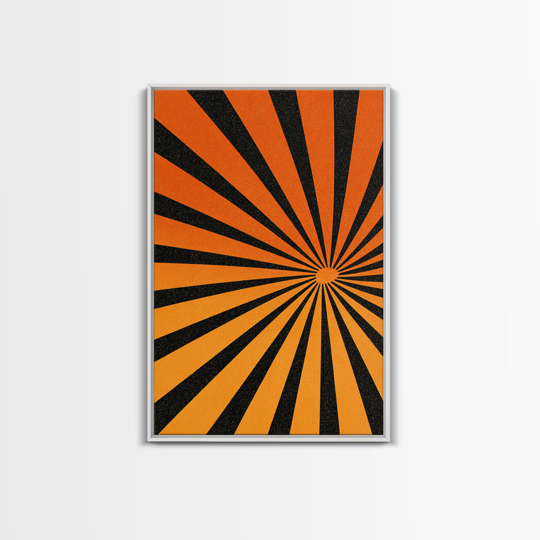 Orange Black Op Art Sunburst Canvas Print, Retro Wall Art, Geometric Art Print, Bold Mcm Decor, 70s Poster, Funky Wall Decor
