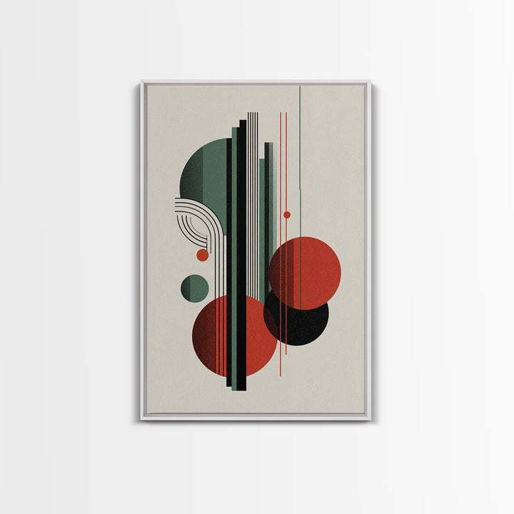 Red Green Bauhaus Circles Wall Art, Midcentury Modern Geometric Print, MCM Decor, Abstract Lines For Living Room Home Decor Print