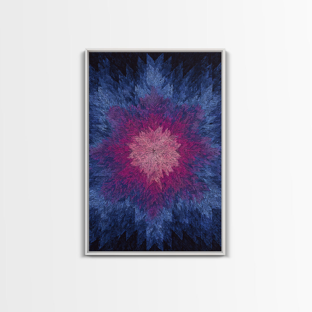Blue Pink Textured Starburst, Canvas Print, Geometric Wall Art, Modern Abstract Decor, Vibrant Mcm Living Room Poster Artwork
