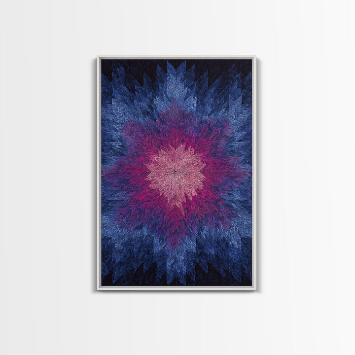 Blue Pink Textured Starburst, Canvas Print, Geometric Wall Art, Modern Abstract Decor, Vibrant Mcm Living Room Poster Artwork