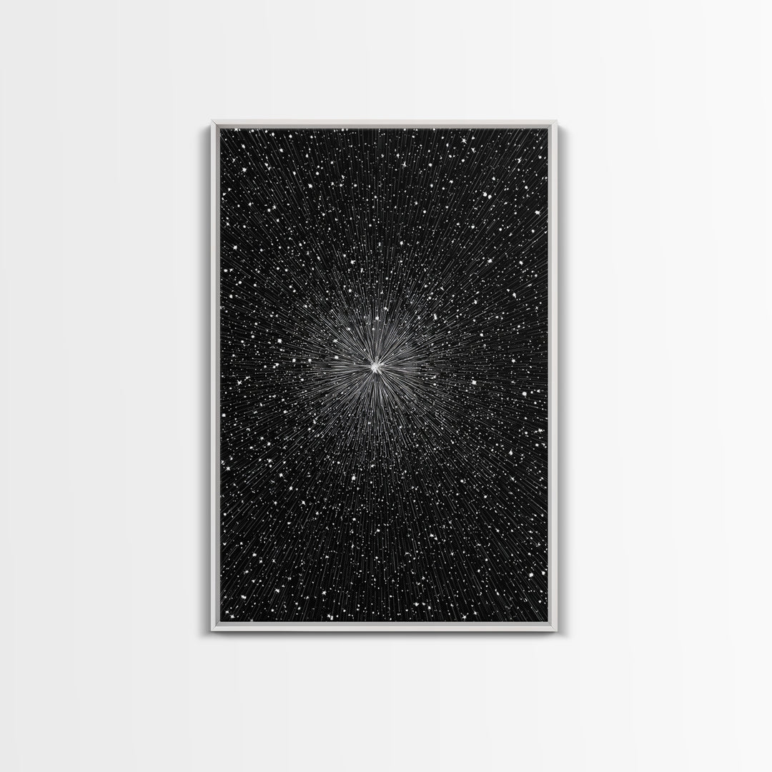 Black White Warp Speed Starfield Wall Art, Space Abstract Art, Modern Art Print, Sci Fi Poster, Minimalist Wall Decor, Office