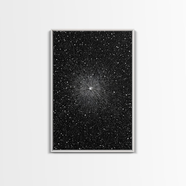 Black White Warp Speed Starfield Wall Art, Space Abstract Art, Modern Art Print, Sci Fi Poster, Minimalist Wall Decor, Office