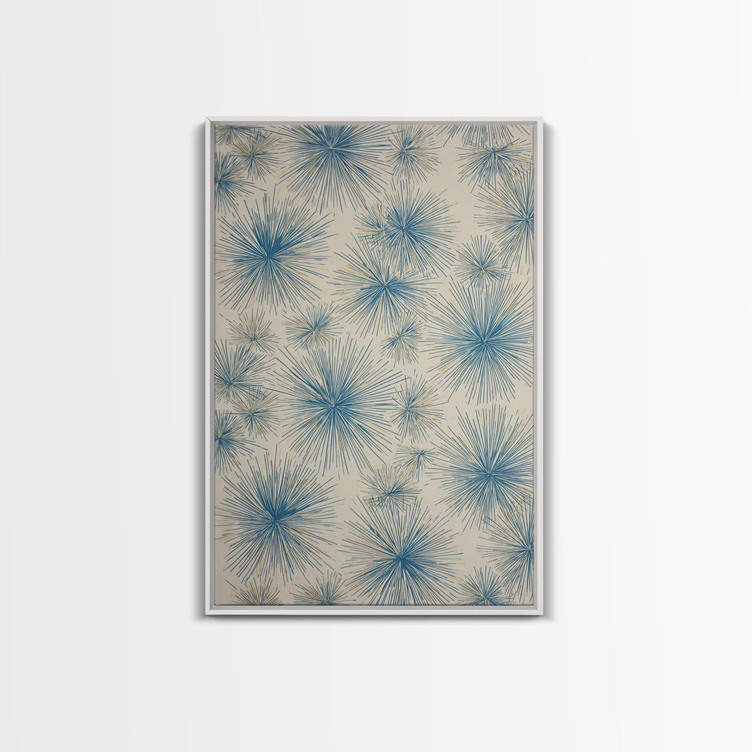 Blue Atomic Starburst Pattern Wall Art, Midcentury Modern Art Print, Retro Wall Decor, Beige Teal Abstract Home Decor Prints