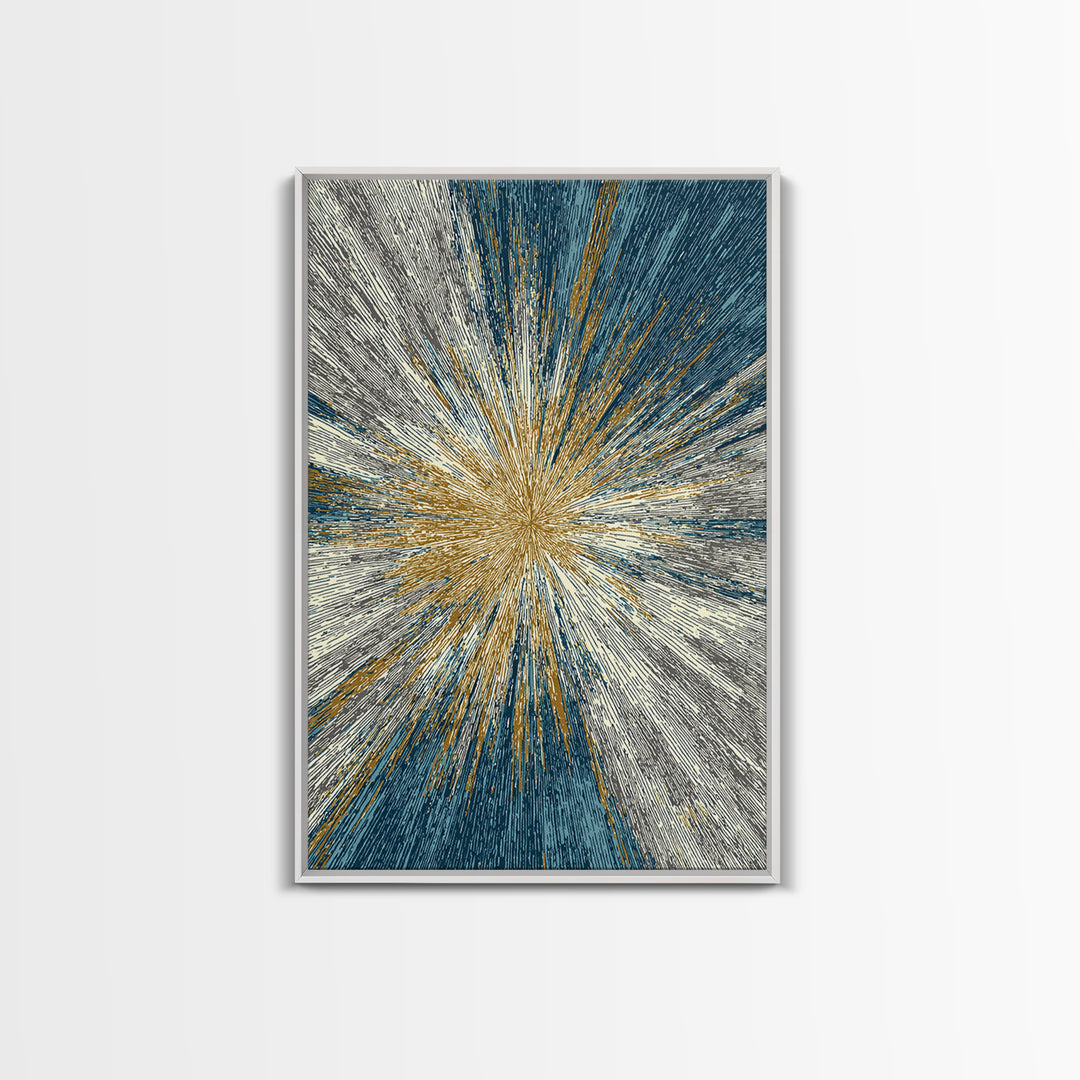 Gold And Teal Radiating Starburst Canvas Print, Midcentury Modern Art, Atomic Retro Wall Decor, Bold Geometric Home Decor