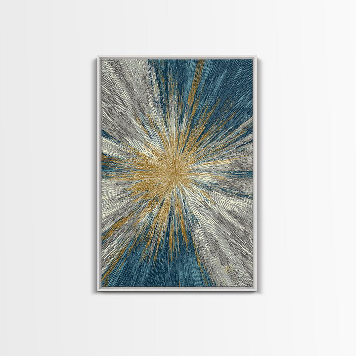 Gold And Teal Radiating Starburst Canvas Print, Midcentury Modern Art, Atomic Retro Wall Decor, Bold Geometric Home Decor