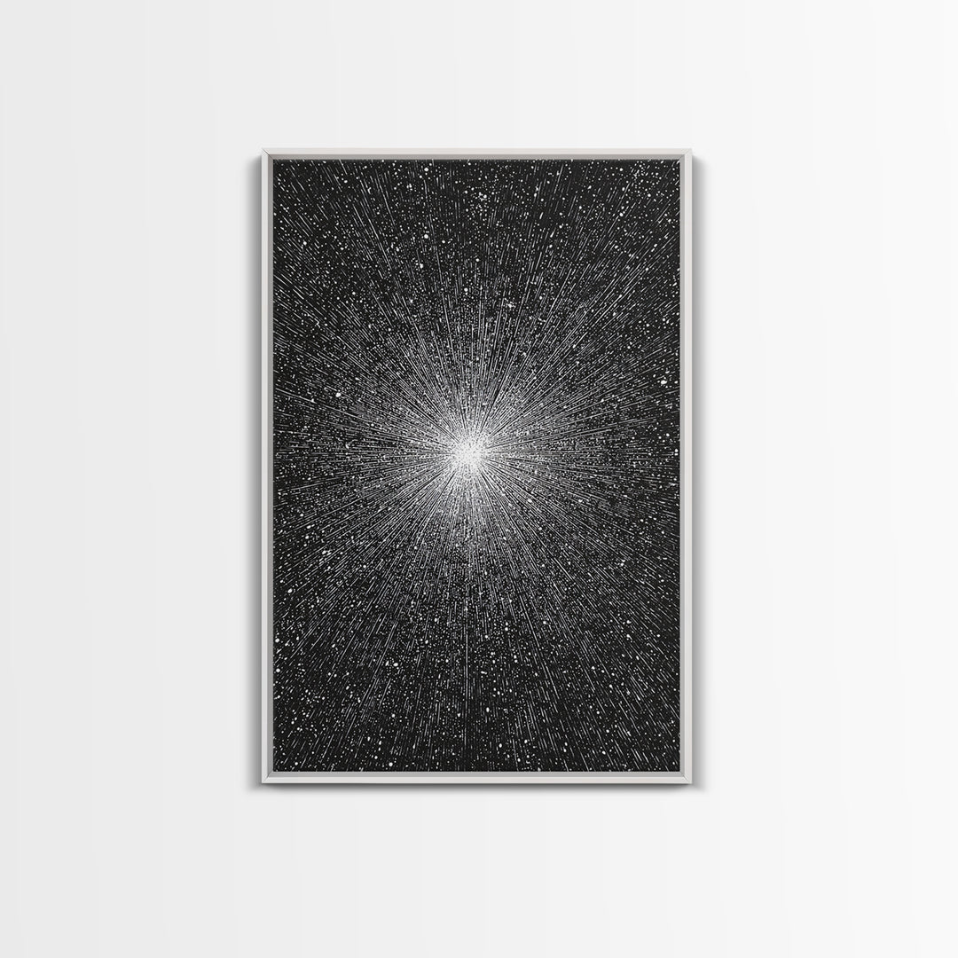 Black And White Cosmic Starburst Wall Art, Modern Abstract Art Print, Space Poster, Sci Fi Retro Decor, Monochrome Home Decor