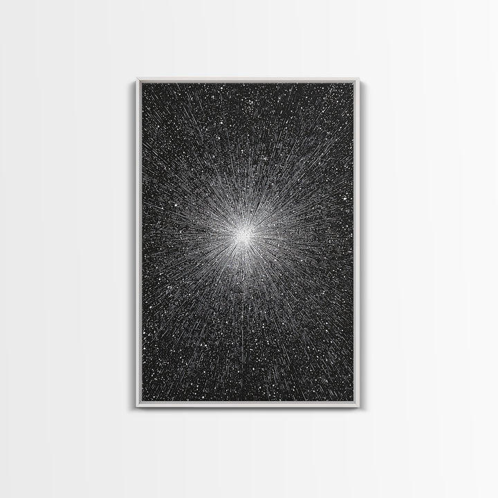 Black And White Cosmic Starburst Wall Art, Modern Abstract Art Print, Space Poster, Sci Fi Retro Decor, Monochrome Home Decor