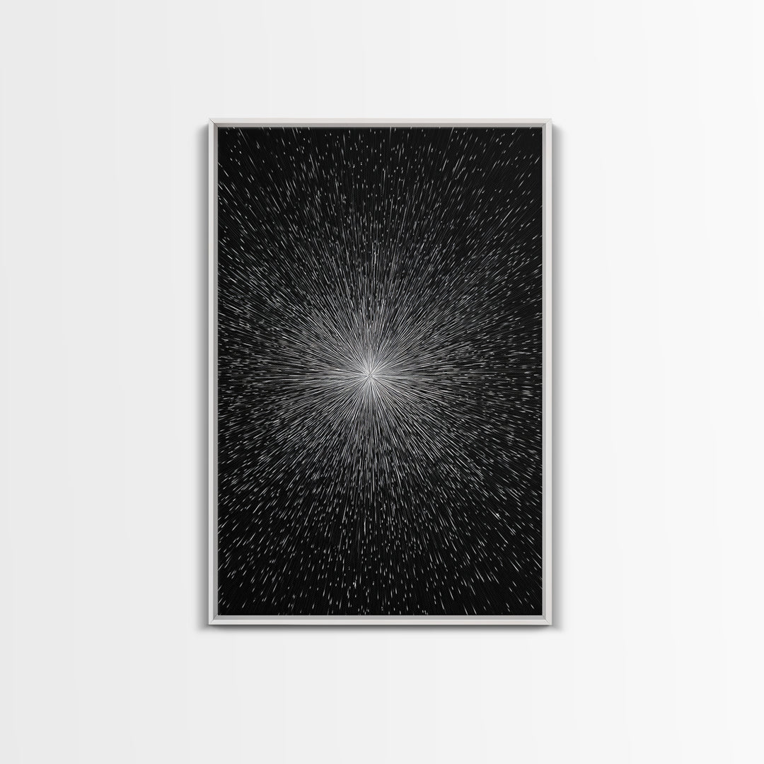 Black White Warp Speed Starburst Canvas Print, Modern Abstract Art, Space Wall Decor, Minimalist Sci Fi Poster, Cosmic Decor