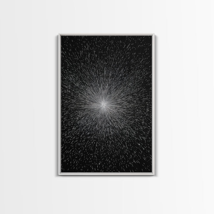 Black White Warp Speed Starburst Canvas Print, Modern Abstract Art, Space Wall Decor, Minimalist Sci Fi Poster, Cosmic Decor