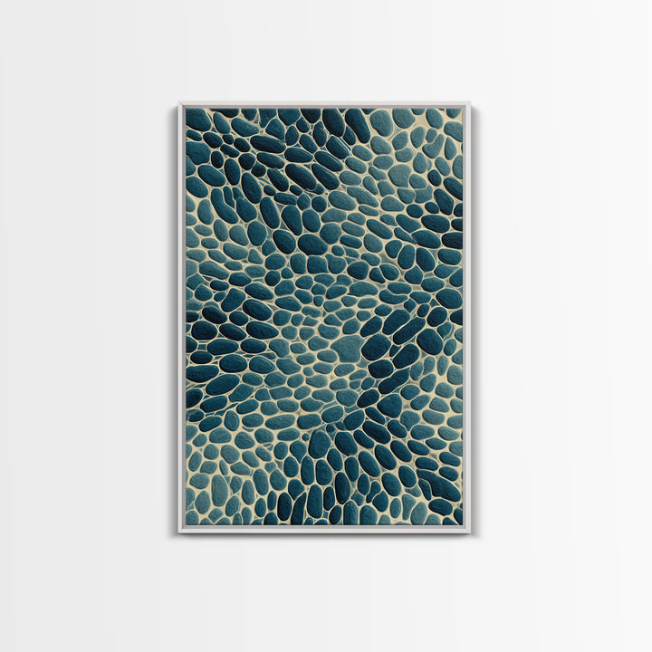 Teal Pebble Mosaic Abstract Wall Art, Modern Geometric Art Print, Coastal Home Decor, Blue Beige Organic Pattern Decor Print