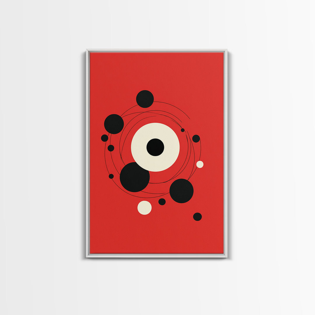 Red Orbit Circles Abstract Canvas Print, Mid Century Modern Wall Art, Minimal Geometric Poster, Atomic Space Decor Gift For Home