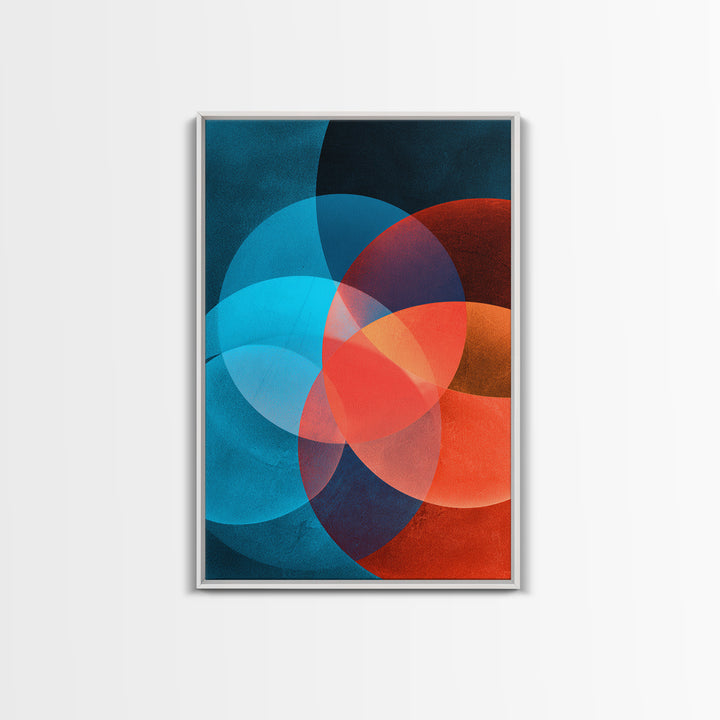 Vivid Teal Orange Circles Abstract Canvas Print, Midcentury Modern Geometric Wall Decor, Retro MCM Living Room Art, Home Office Decor