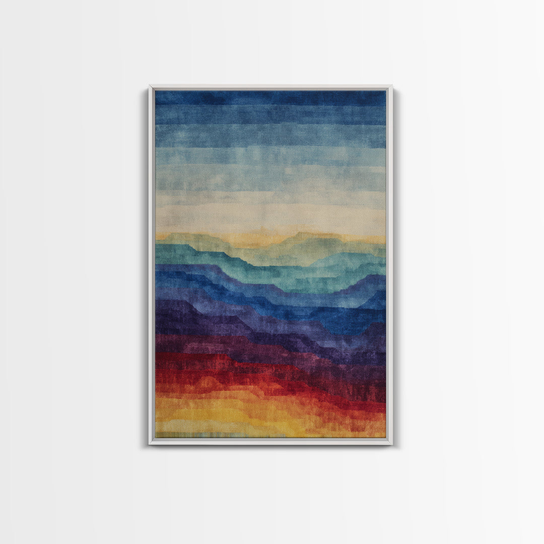 Layered Ocean Desert Horizon Wall Art, Midcentury Modern Art Print, Blue Teal Sunset Landscape Decor For Living Room Home Office