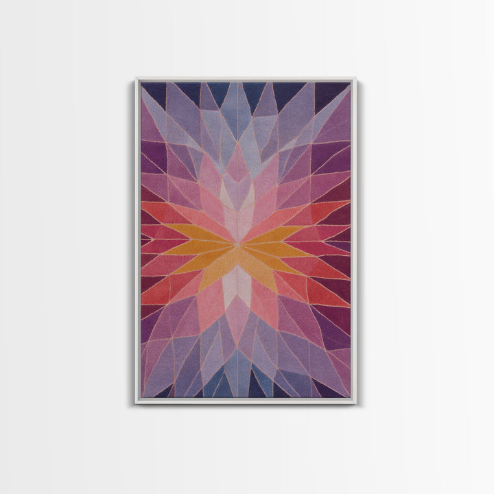 Pink Orange Faceted Star Flower Canvas Print, Midcentury Modern Abstract Art, Geometric Wall Decor For Bedroom Living Room