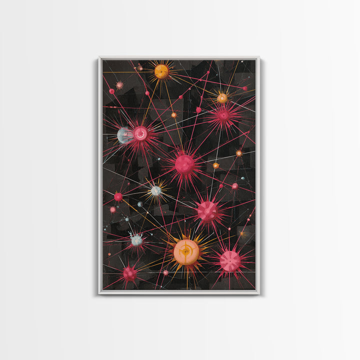 Atomic Pink Orange Network Wall Art, Midcentury Modern Abstract Print, Space Age Geometric Decor For Living Room Home Office