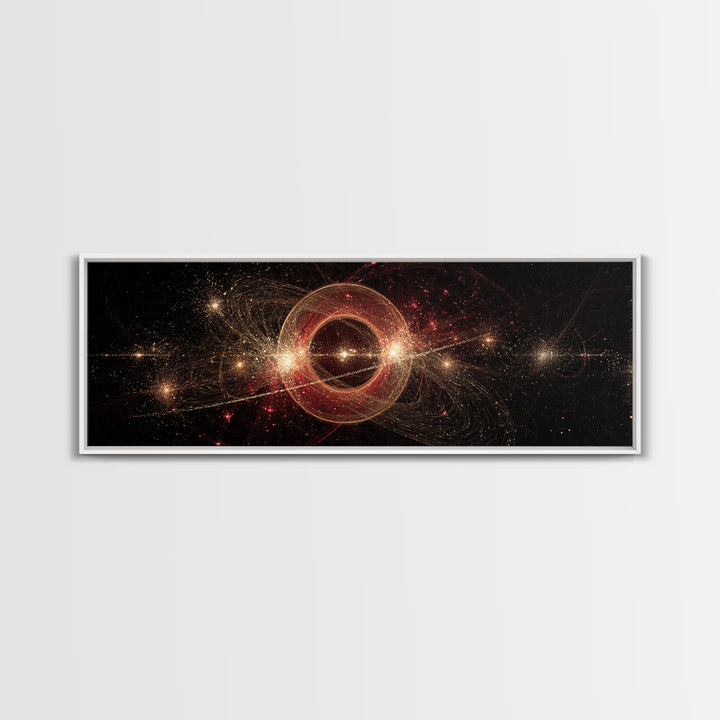 Glowing Cosmic Ring With Gold Sparks Wall Art, Abstract Space Poster, Modern Wall Decor, Galaxy Print, Black Red Home Decor