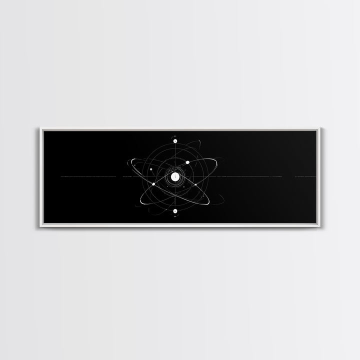 White Atomic Orbit Diagram Wall Art, Midcentury Modern Art, Space Abstract Art, Science Poster, Black Retro Art, Modern Decor