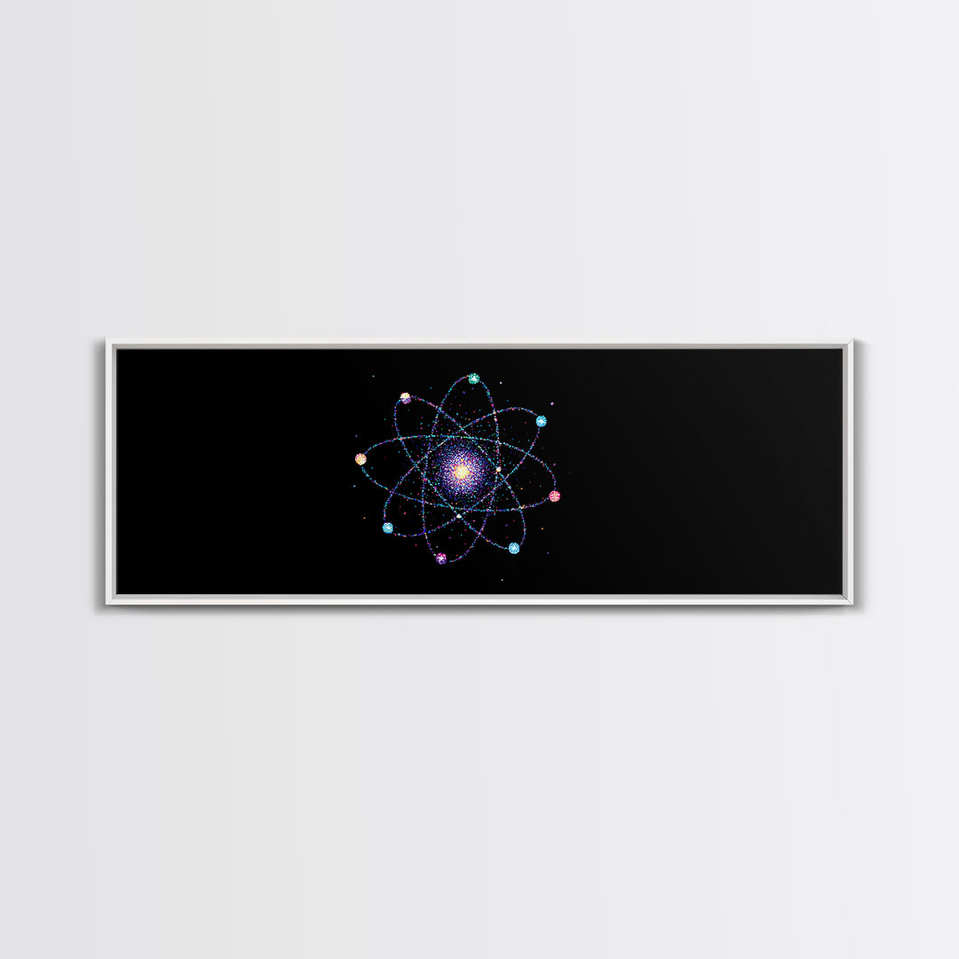 Colorful Atomic Galaxy Canvas Print, Space Abstract Art, Midcentury Modern Art, Cosmic Retro Art, Black Science Decor, Modern Wall Art