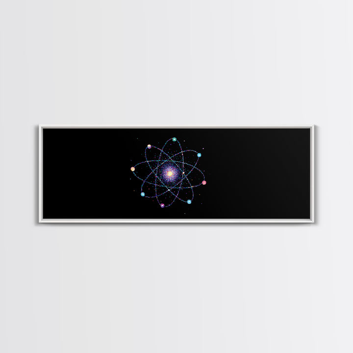 Colorful Atomic Galaxy Canvas Print, Space Abstract Art, Midcentury Modern Art, Cosmic Retro Art, Black Science Decor, Modern Wall Art