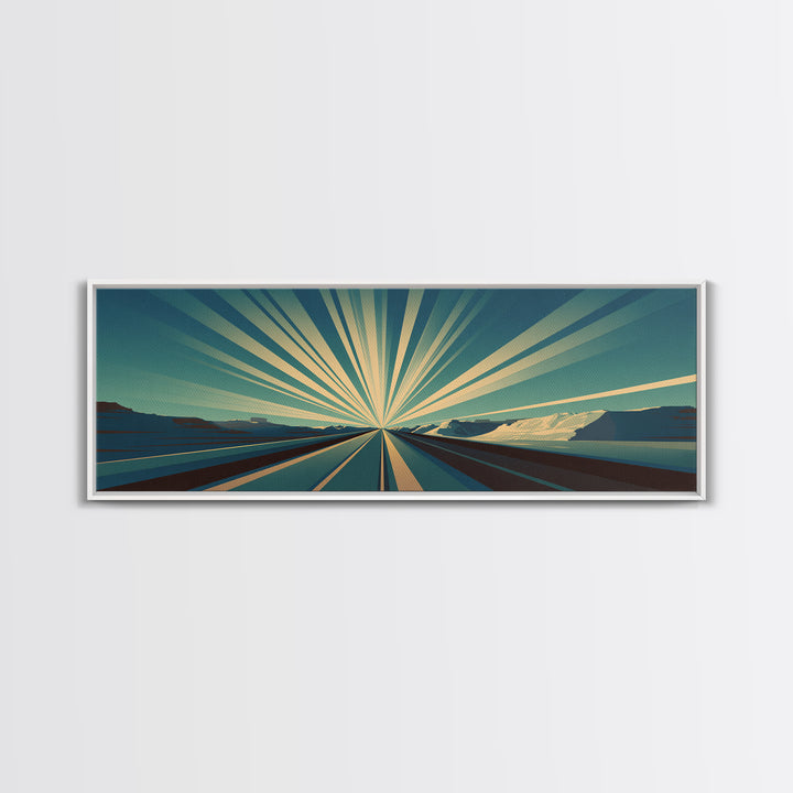 Radiant Teal Highway Horizon Wall Art, Midcentury Modern Art Print, Retro Landscape Poster, Modern Wall Decor For Office