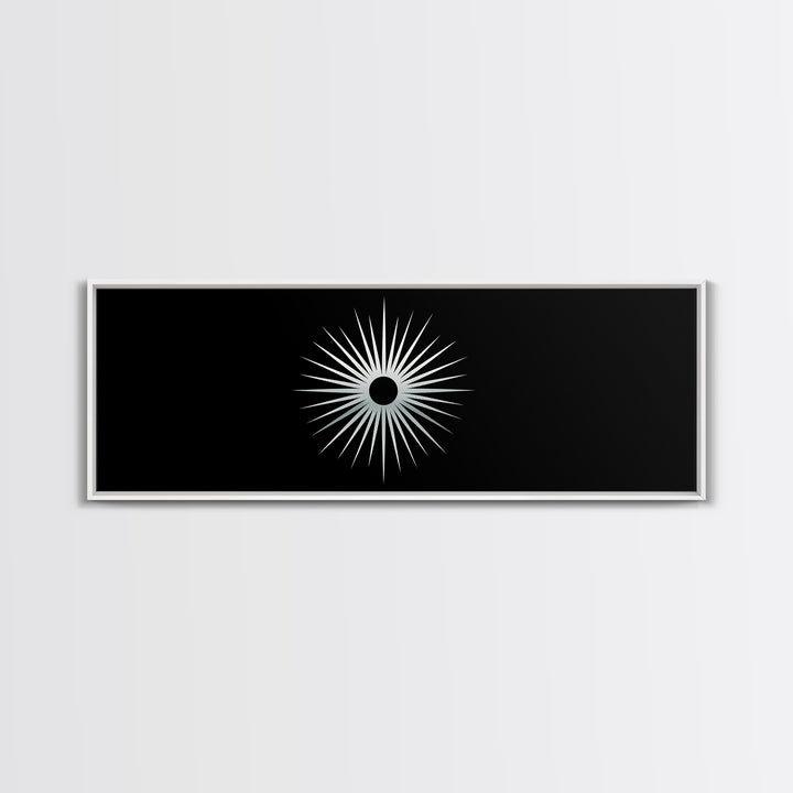 White Solar Eclipse Starburst Wall Art, Mid Century Modern Print, Black Retro Abstract Poster, Atomic MCM Wall Decor, Minimalist Art