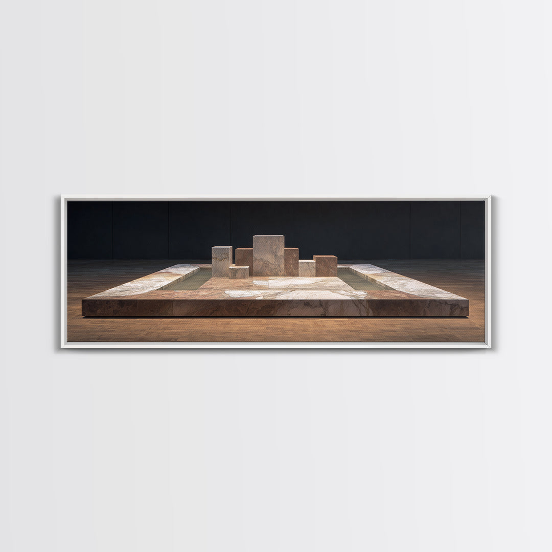 Modern Stone Geometric Platform Wall Art, Midcentury Modern Abstract Canvas, Architectural Decor, Neutral Gallery Print Gift
