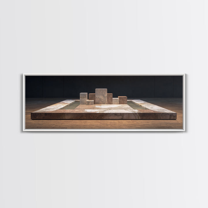 Modern Stone Geometric Platform Wall Art, Midcentury Modern Abstract Canvas, Architectural Decor, Neutral Gallery Print Gift