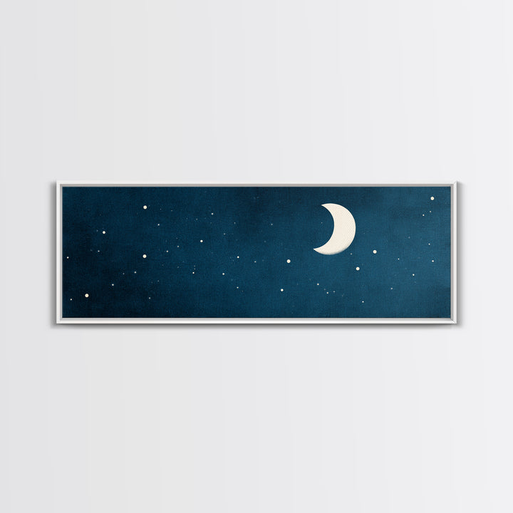 Textured Teal Crescent Moon Wall Art, Starry Night Sky Canvas, Minimalist Celestial Decor, Modern Bedroom Art Print Gift