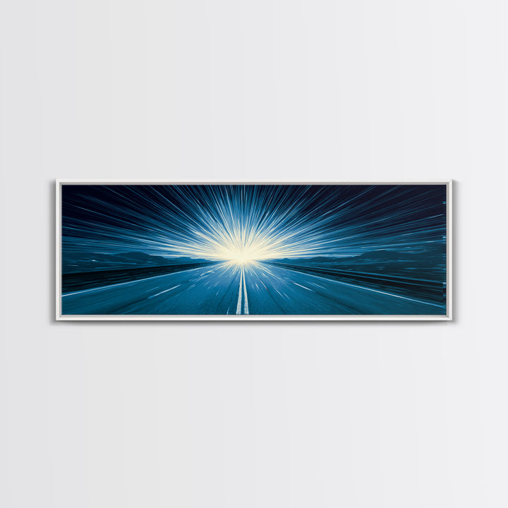 Electric Cyan Light Burst Canvas Print, Sci Fi Retro Wall Art, Modern Abstract Art, Blue Geometric Decor For Office Or Game Room