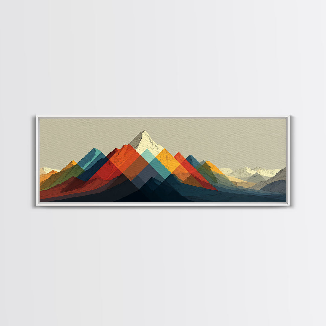 Geometric Rainbow Mountain Range Wall Art, Mid Century Modern Landscape Print, Colorful Abstract Decor, Living Room Poster