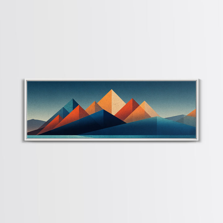 Orange Teal Desert Pyramid Mountains Canvas Print, Mid Century Modern Abstract Art, Geometric Wall Decor, Southwestern Poster