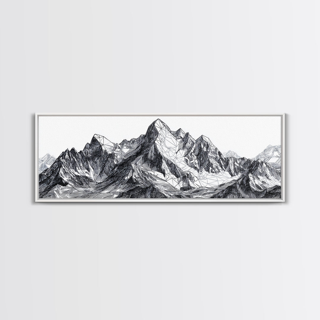 Black White Mountain Line Drawing Wall Art, Minimalist Landscape Print, Modern Office Decor, Alpine Sketch Poster Gift For Him