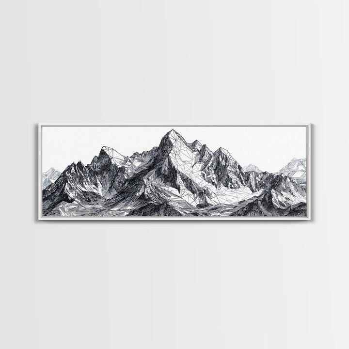 Black White Mountain Line Drawing Wall Art, Minimalist Landscape Print, Modern Office Decor, Alpine Sketch Poster Gift For Him
