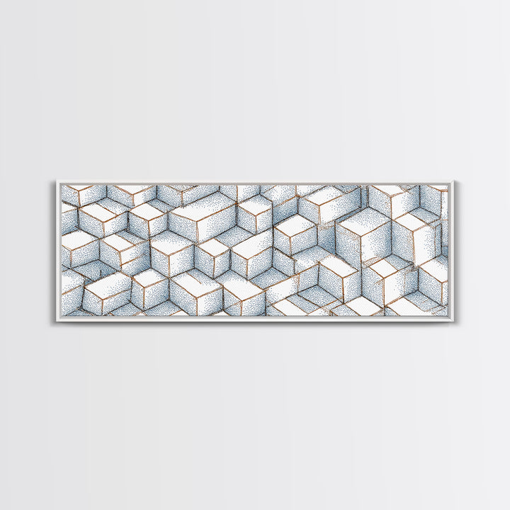 Isometric Blue Cube Pattern Wall Art, Geometric Art Print, Modern Wall Decor, Bauhaus Poster, Home Office Art, Abstract Decor