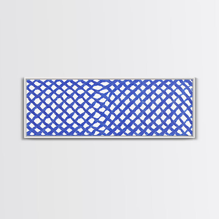 Blue Hand Drawn Lattice Wall Art, Geometric Pattern Poster, Modern Wall Decor, Op Art, Minimalist Art Print, Office Decor