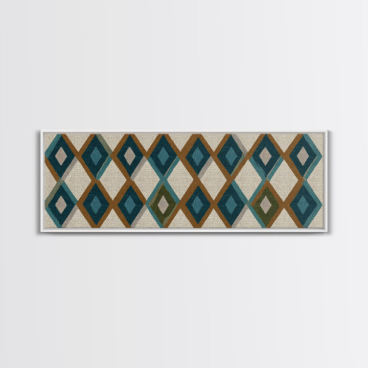 Teal Brown Diamond Pattern Wall Art, Midcentury Modern Decor, Geometric Art Print, MCM Wall Decor, Boho Style, Home Decor