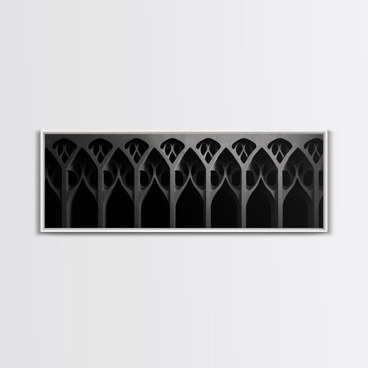 Black Gothic Arch Pattern Canvas Print, Architectural Art, Art Deco Wall Decor, Modern Wall Art, Masculine Home Office Decor