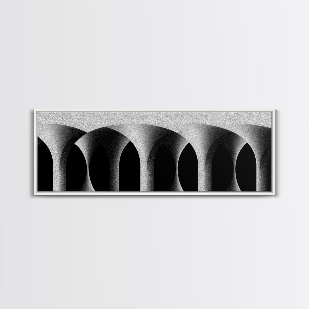 Minimal Black White Arches Canvas Print, Modern Architectural Wall Decor, Monochrome Midcentury Abstract Poster For Office