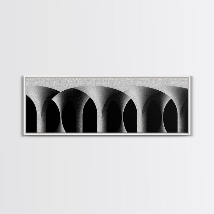 Minimal Black White Arches Canvas Print, Modern Architectural Wall Decor, Monochrome Midcentury Abstract Poster For Office