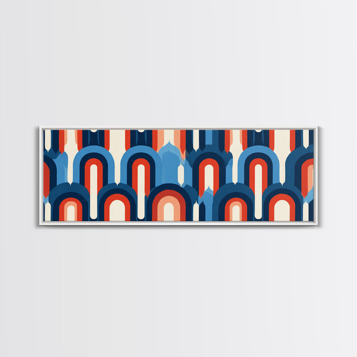 Retro Red Blue Arch Pattern Wall Art, Midcentury Modern Geometric Poster, Bauhaus Style Decor, Colorful MCM Print Gift Idea