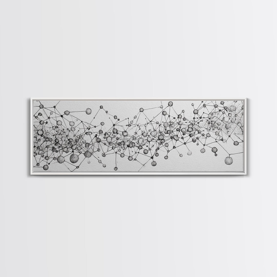 Black White Molecular Network Wall Art, Scientific Abstract Line Poster, Modern Minimalist Office Decor, Canvas Print Gift
