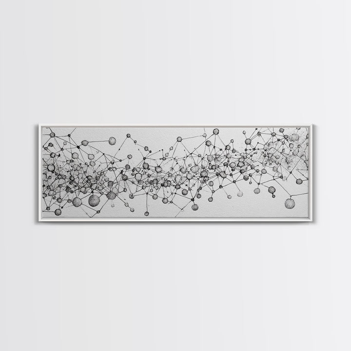Black White Molecular Network Wall Art, Scientific Abstract Line Poster, Modern Minimalist Office Decor, Canvas Print Gift