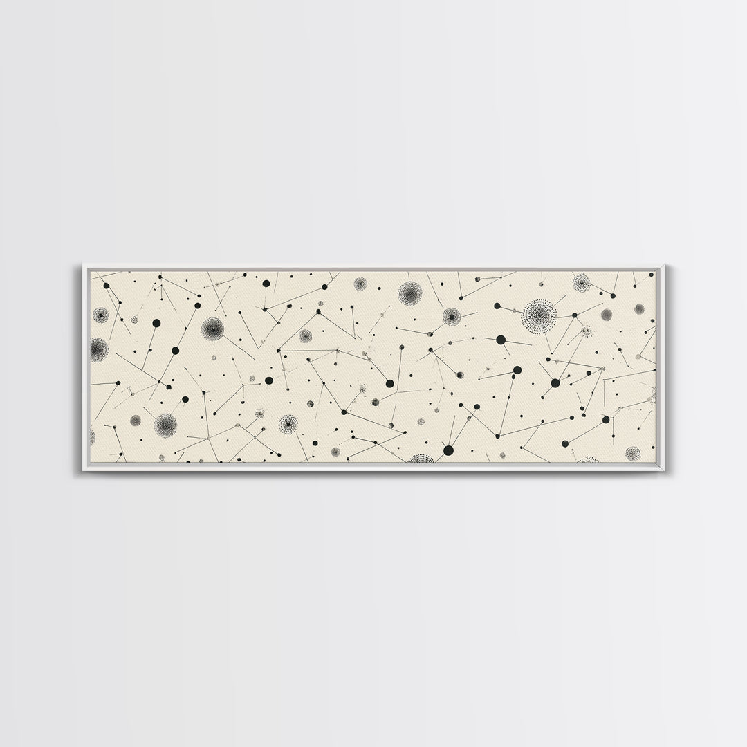 Black And White Constellation Dots Wall Art, Midcentury Abstract, Minimalist Modern Art Print, Atomic Retro Office Decor Poster