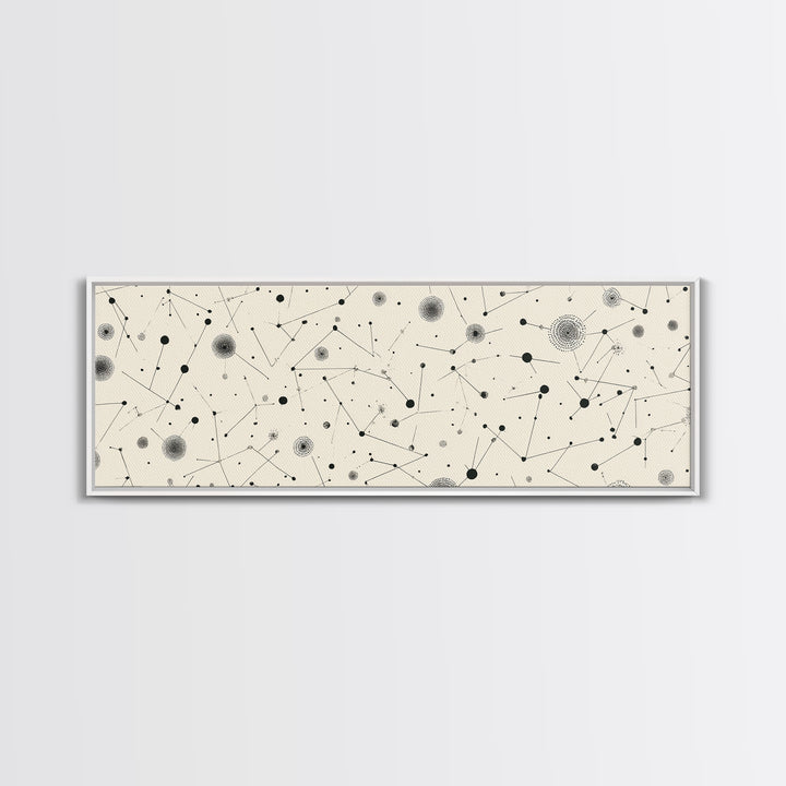 Black And White Constellation Dots Wall Art, Midcentury Abstract, Minimalist Modern Art Print, Atomic Retro Office Decor Poster