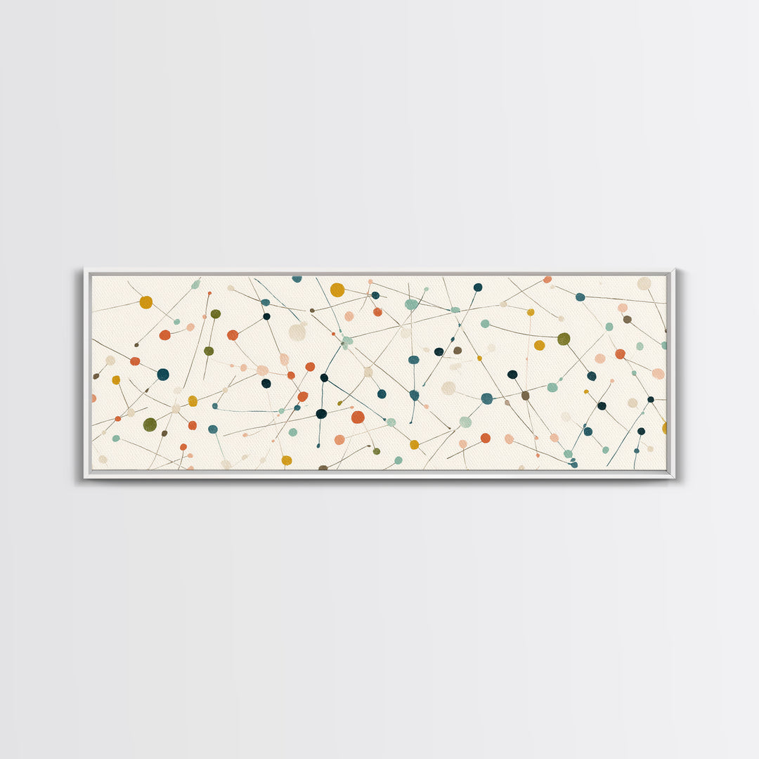 Muted Atomic Dots And Fine Connected Lines Canvas Print, Midcentury Modern Art, Geometric Wall Decor, Scandinavian Poster
