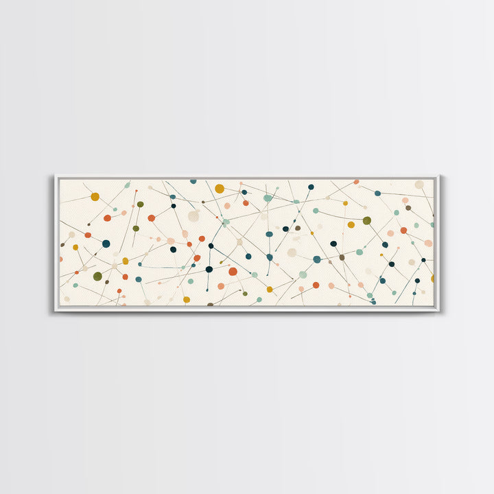 Muted Atomic Dots And Fine Connected Lines Canvas Print, Midcentury Modern Art, Geometric Wall Decor, Scandinavian Poster