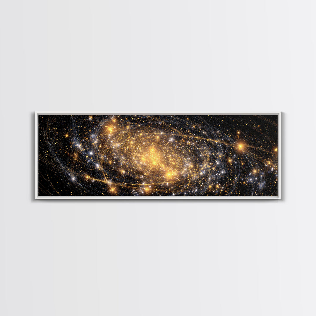 Golden Spiral Galaxy With Star Clusters Canvas Print, Abstract Space Wall Art, Modern Home Decor, Celestial Poster, Large Print