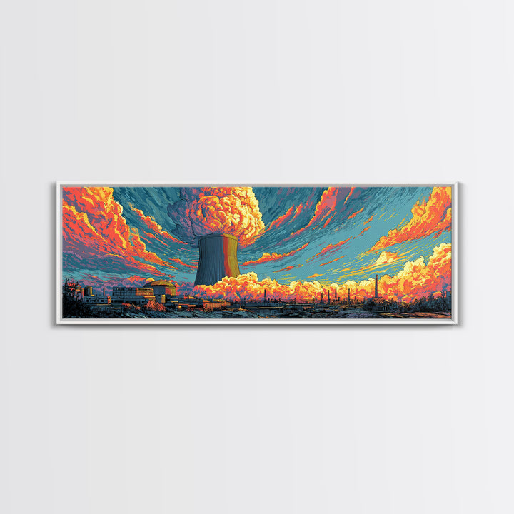 Nuclear Skyline With Orange Cloud Wall Art, Atomic Retro Poster, Midcentury Modern Art, Sci Fi Industrial Wall Decor, Home Office Decor