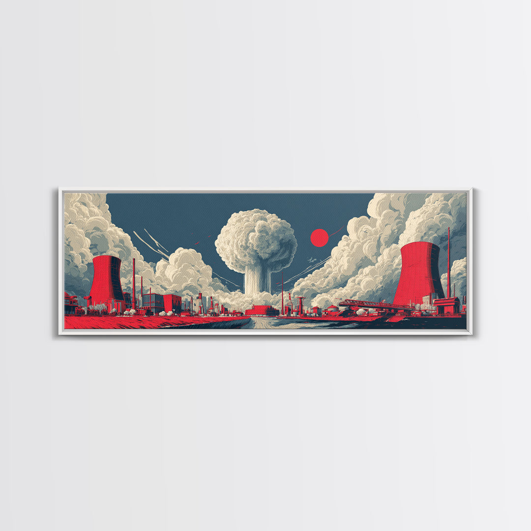 Red Nuclear Factory Mushroom Cloud Canvas Print, Atomic Art Print, Midcentury Modern Wall Decor, Retro Sci Fi Poster, Office Wall Art